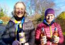 Helen Ashworth and Hilary Coventry, prizewinners at the icy Commondale Clart Fell Race