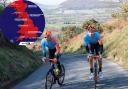 Brothers Charlie (left) and Harry Tanfield from Great Ayton riding up Carlton Bank Picture: NYCC And inset, the Tour of Britain 2022 stage map