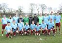 AFC Middleham Town in their new change strip with Cllr Karin Sedgwick