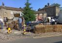 Christmas filming being set up for All Creatures, in Grassington, in June