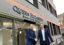 Dean Judson, left, and Tim Fisher shake hands on the plans to merge Queen Elizabeth Sixth Form College with Swift Academies