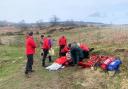 Mountain rescuers help the injured climber at Barkers Crag in Scugdale