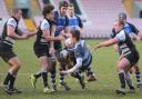 UNDER PRESSURE: Mowden Park’s Gav Painter is tackled by the Luctonians’ opposition on Saturday