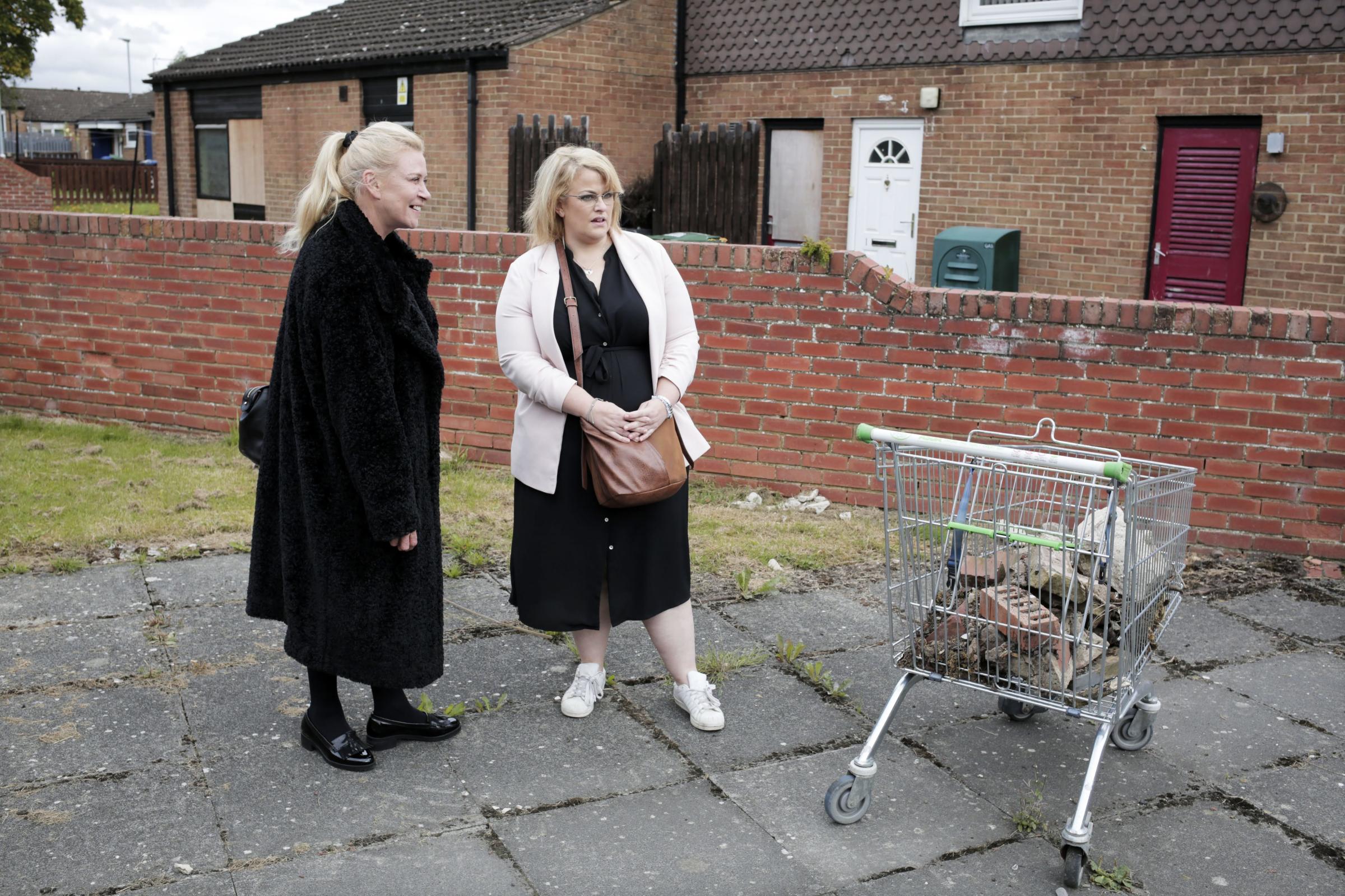 From left, councillors Cathy Hunt and Joanne Howey on the Henknowle Estate in Bishop Auckland. Photograph: Stuart Boulton.