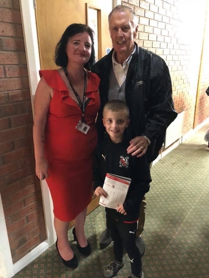 Sir Geoff Hurst, Joanne and son Jack at the Legends Match she organised
