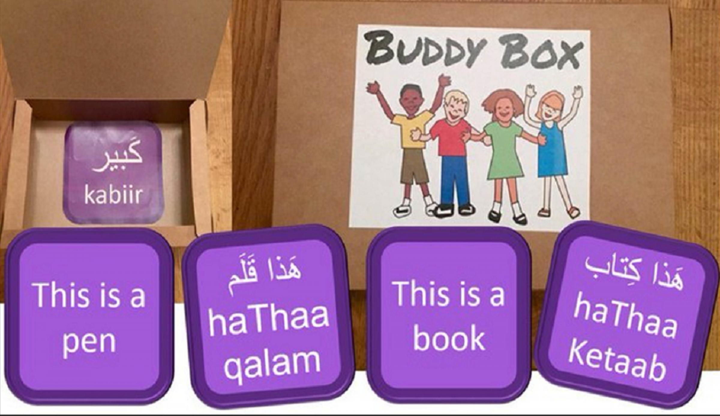 A buddy box created by Mark Hill, an armed forces veteran and entrepreneur, who has made them to help Afghan refugees learn English in schools