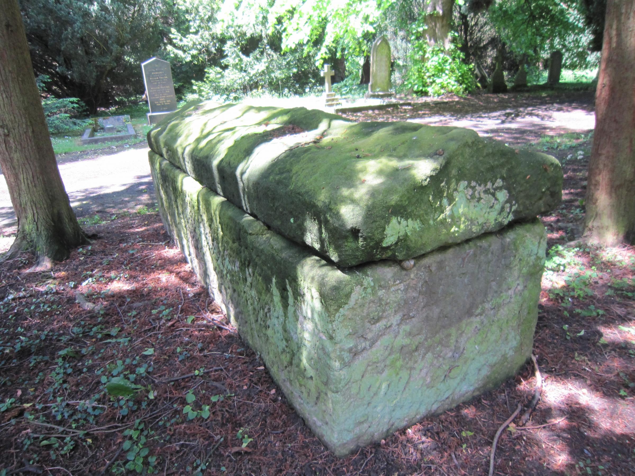 A Roman sarcophagus in Darlingtons West Cemetery - it is said to have come from Castle Hills, Northallerton, when the mainline was built in 1838