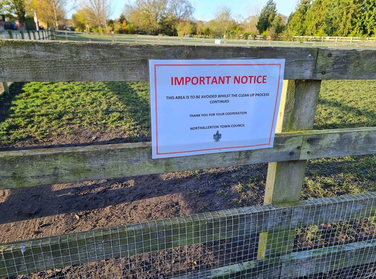 The warning sign at Northallerton park