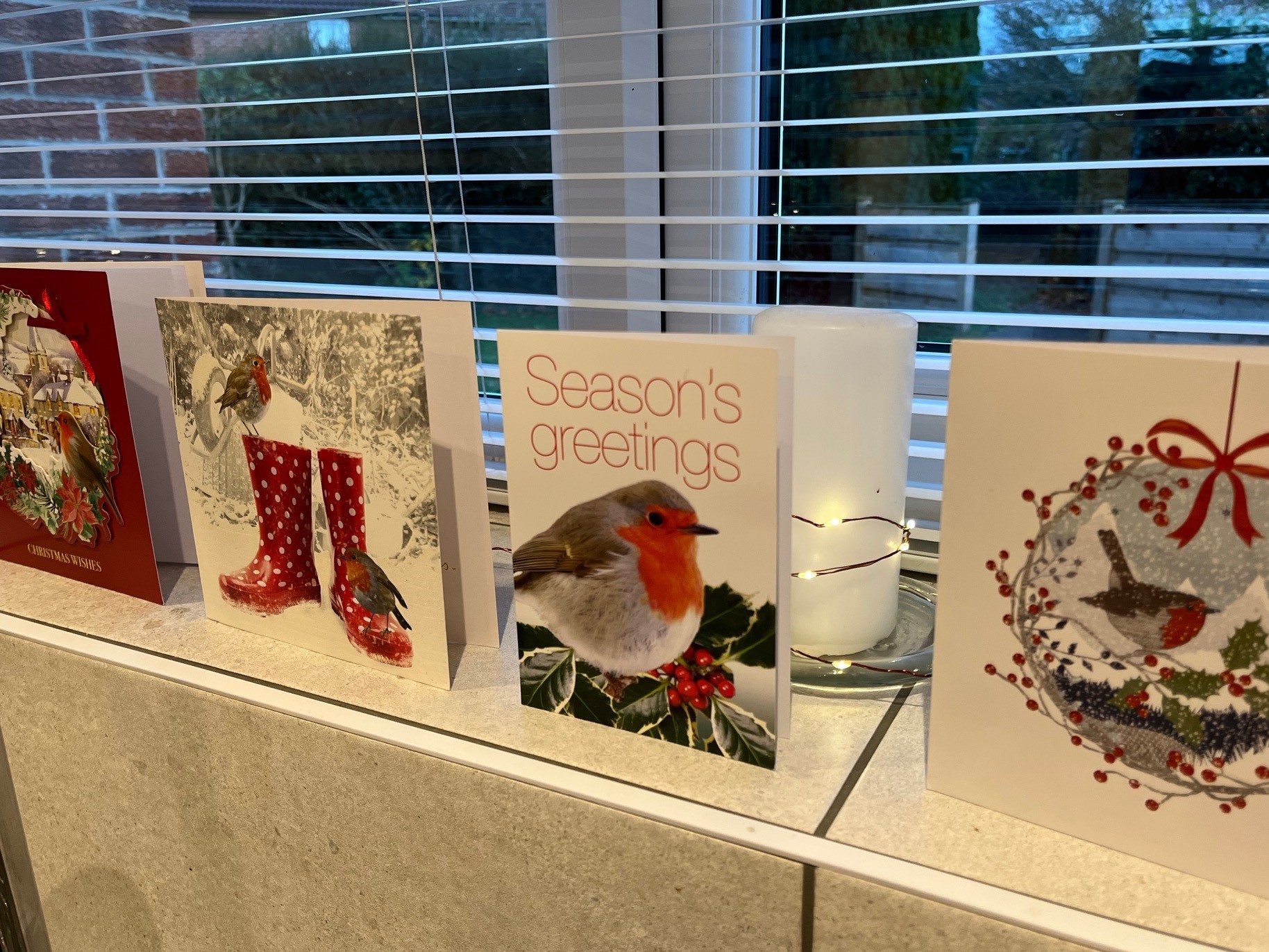 Christmas cards on display