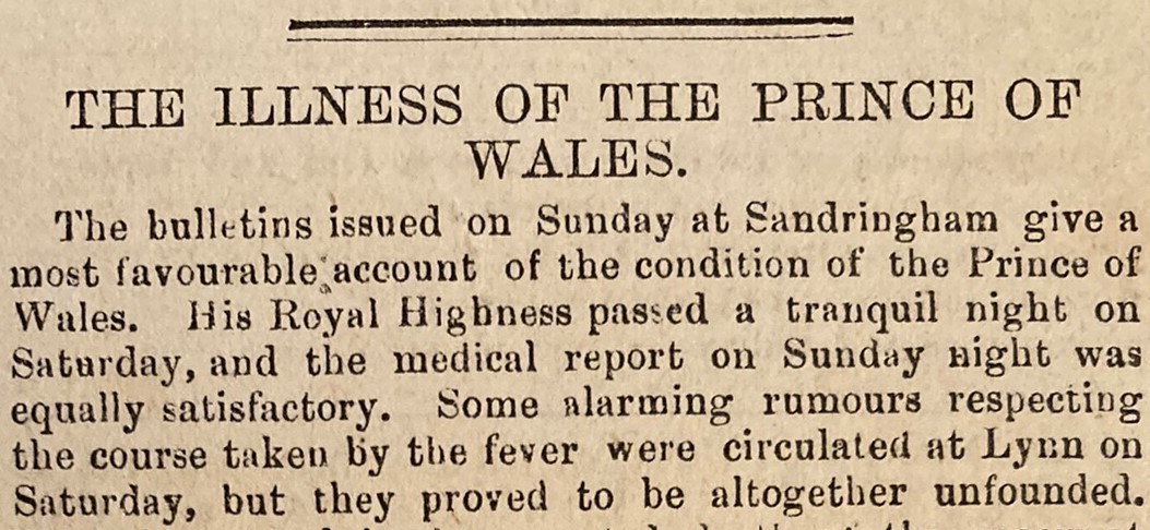 The D&S Times report on the Prince of Wales health 150 years ago