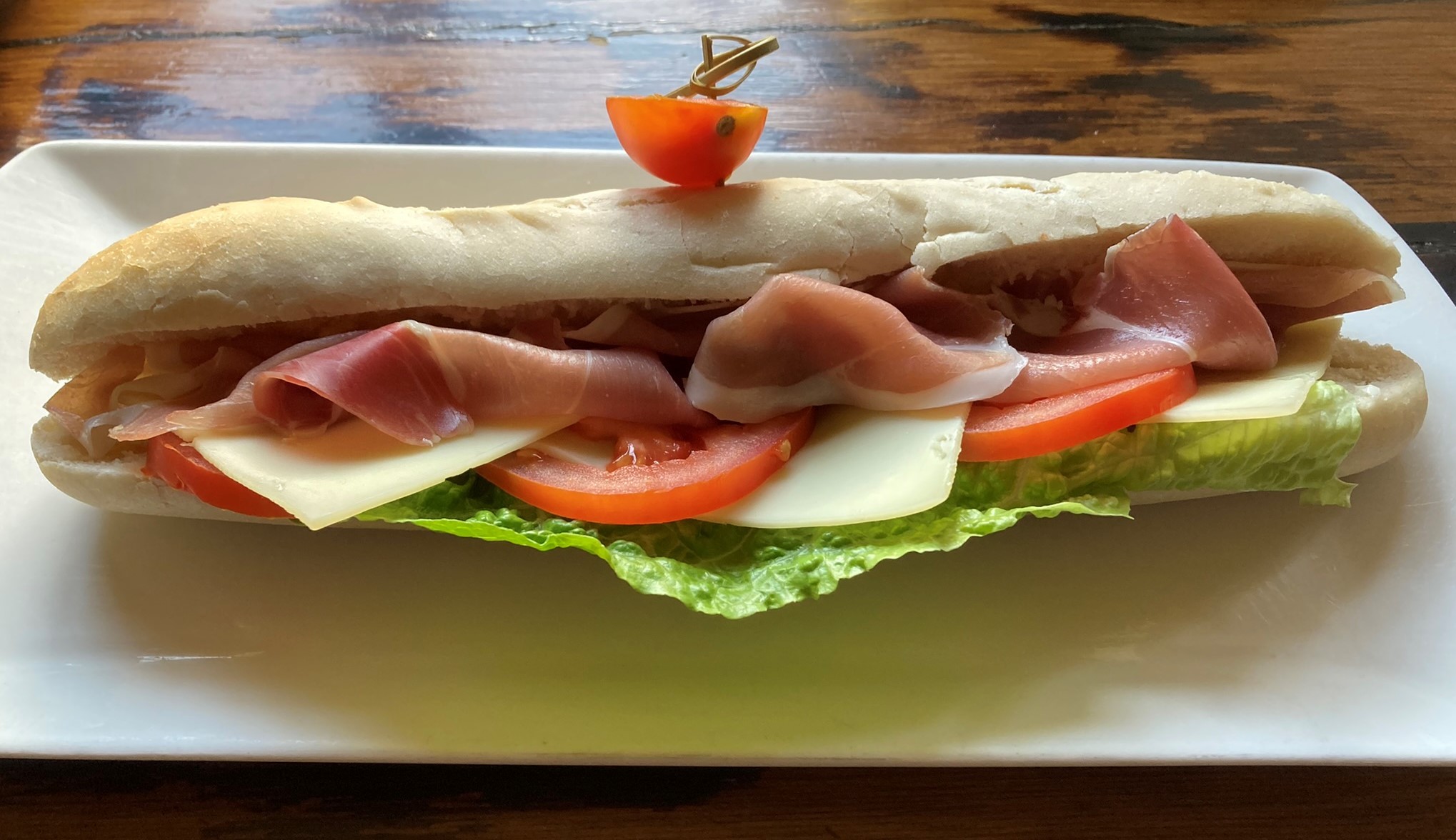 Theos Parma ham and Swiss cheese sandwich