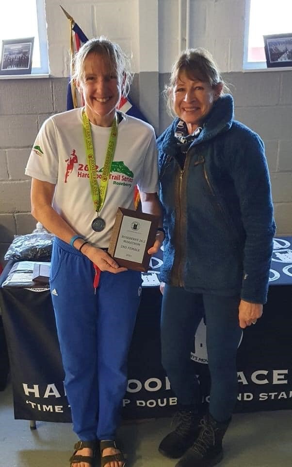 Rachel Ross Russell receiving her award for second female finisher at the Hardmoors Roseberry Topping Trail marathon (30 miles)
