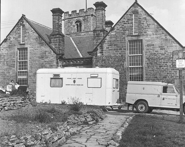 Darlington and Stockton Times: Durham County Council's mobile maternity unit and child welfare clinic visits Heighington near Darlington in April 1967