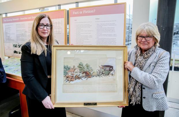 Darlington and Stockton Times: The launch of ‘Iron & Steam - the dawn of the Darlington & Stockton Railway’ at Head of Steam, pictured Sue Theobald Barclays Darlington branch manager and Karen Swainston Head of Corporate relations at Barclays Picture: SARAH