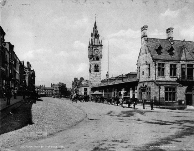 Darlington and Stockton Times: The old town hall viewed from the corner of Blackwellgate