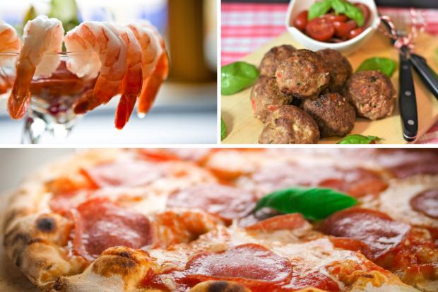 Darlington and Stockton Times: (Top left clockwise) Prawn cocktail, Meatballs, Pizza. Credit: PA/Canva