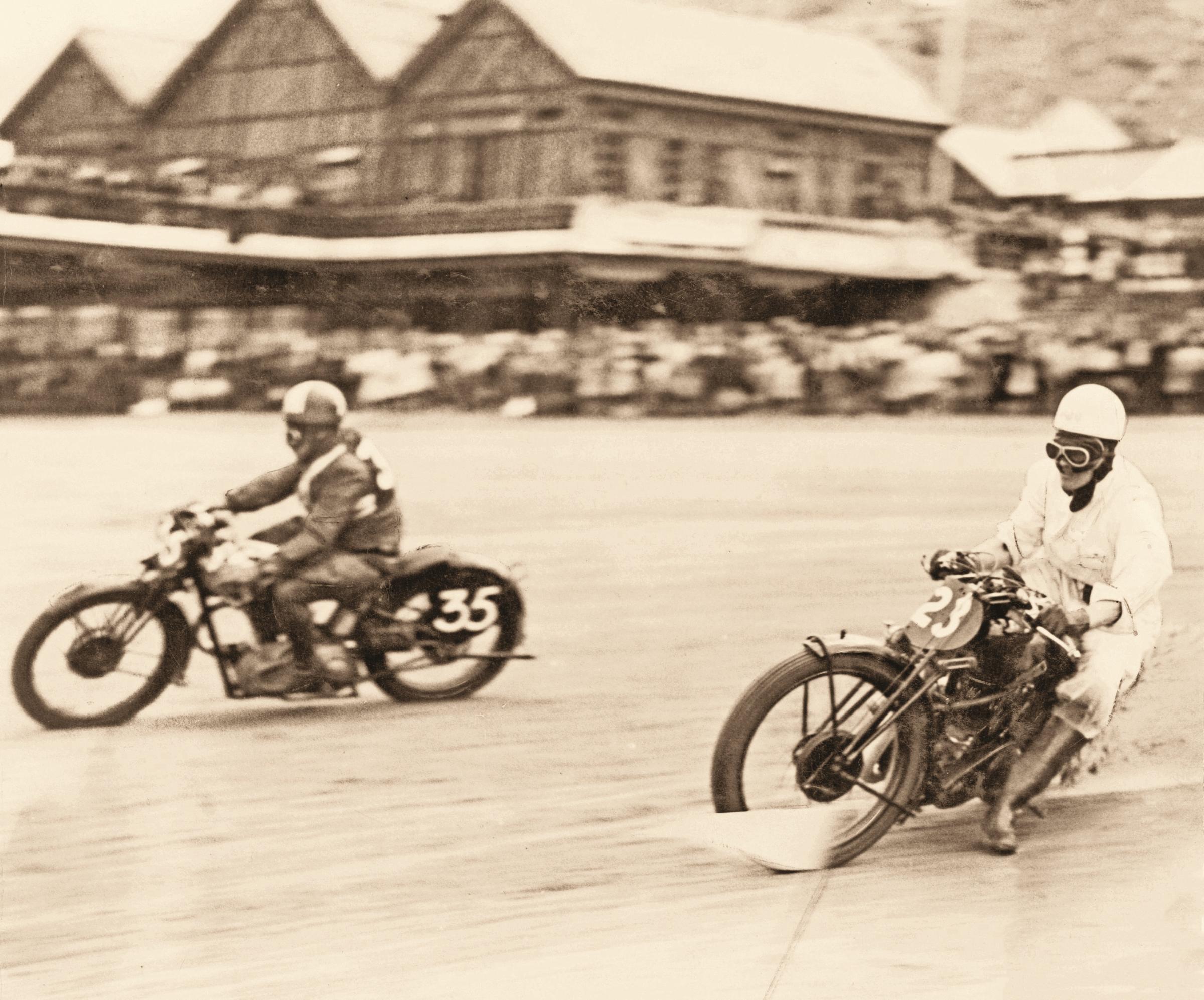 Beach racing by the pier at Saltburn in 1932