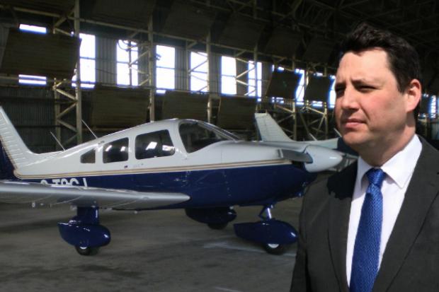 Tees Valley Mayor Ben Houchen and the planes in Hangar 3