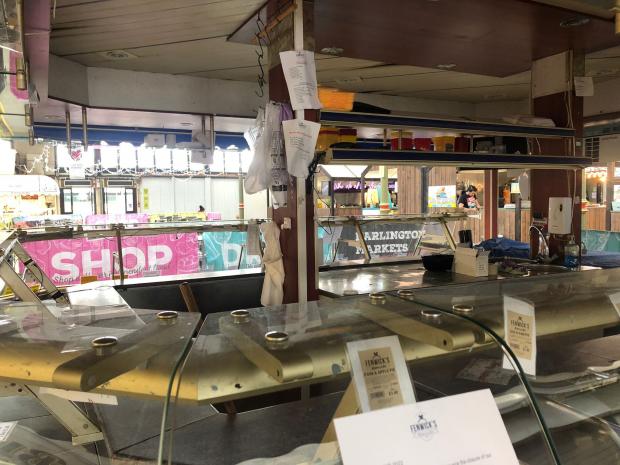 Darlington and Stockton Times: The former butcher's stall stands empty inside the market. Picture: The Northern Echo