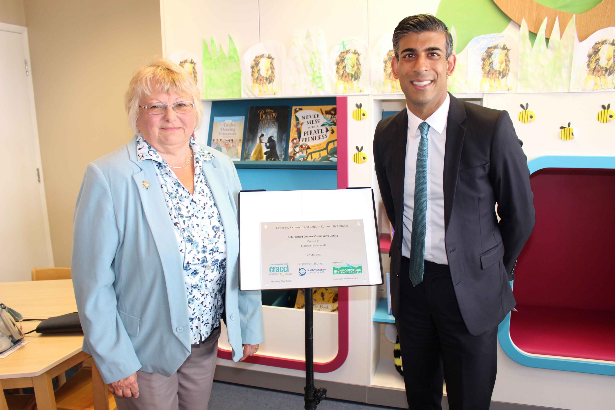 Rishi Sunak formally opens the refurbished Colburn Library with the chair of CRCCL Sue Young