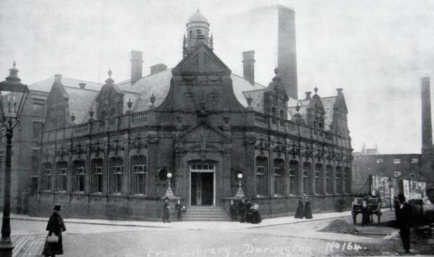 Darlington and Stockton Times: An Edwardian postcard showing the 1885 original library before the 1933 extension on the right was added