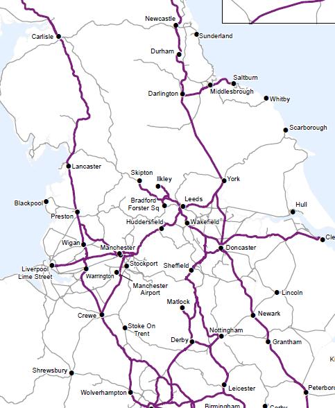 Darlington and Stockton Times: A map of the rail routes that will be opened in the North East. Picture: NETWORK RAIL