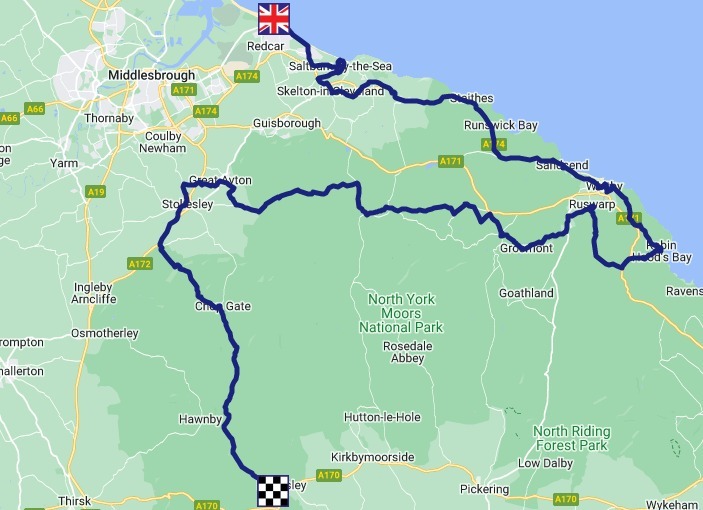 A map showing the route of stage four of this years Tour of Britain cycle race, beginning in Redcar Picture: GOOGLE