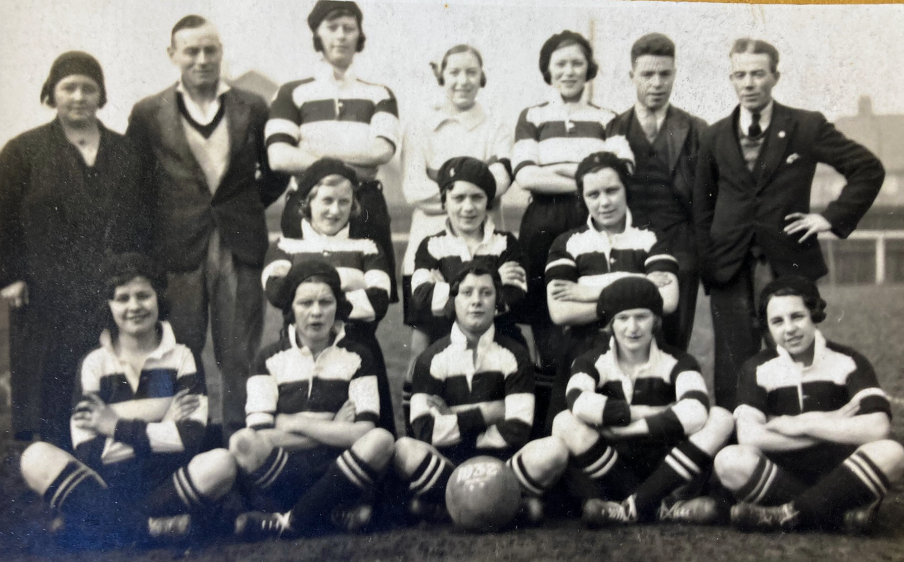 The Quaker Ladies in 1932 with Lillie on the left of the back row. This was probably taken at the RA ground in Brinkburn Road before the Good Friday match against Terrys Chocolate Girls, in which Betty Hooper scored both of Darlingtons goals in a 4-2