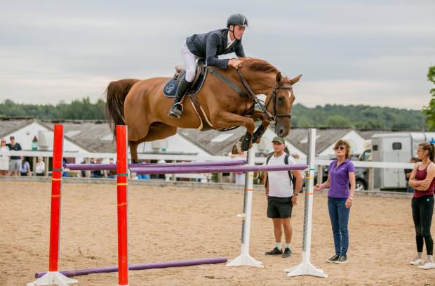 Darlington and Stockton Times: A showjumper takes on a difficult jump at The Great Yorkshire Show. Picture: SARAH CALDECOTT