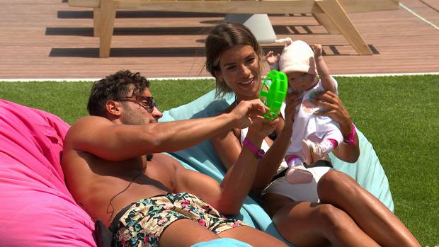 Darlington and Stockton Times: Davide and Ekin-Su during the baby challenge. Love Island continues tomorrow at 9pm on ITV2 and ITV Hub. Episodes are available the following morning on BritBox. Credit: ITV