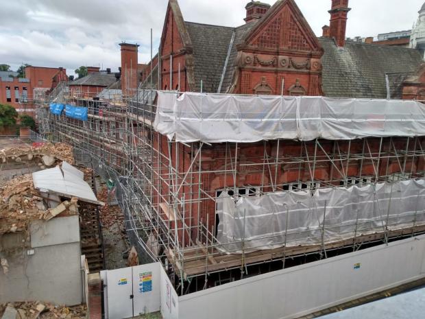 Darlington and Stockton Times: The library covered in scaffolding
