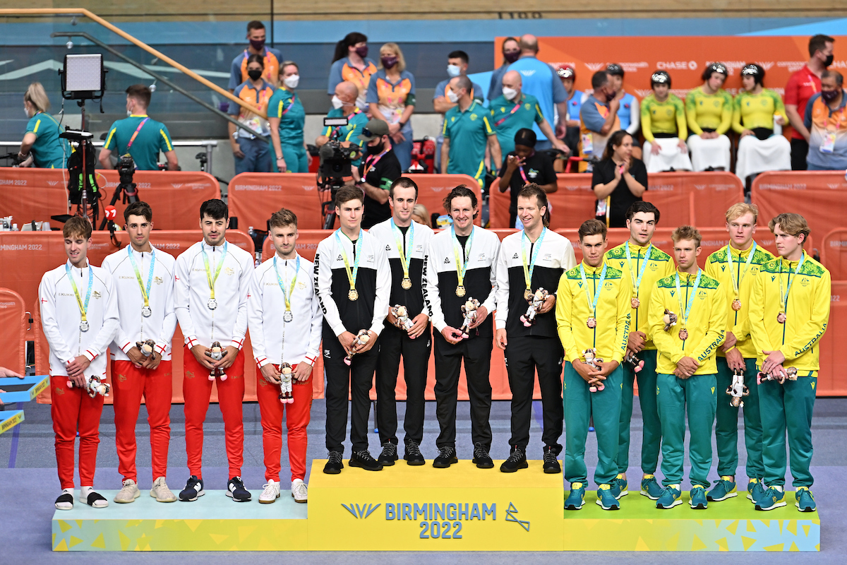 Charlie Tanfield, third left, on the podium at this summers Commonwealth Games