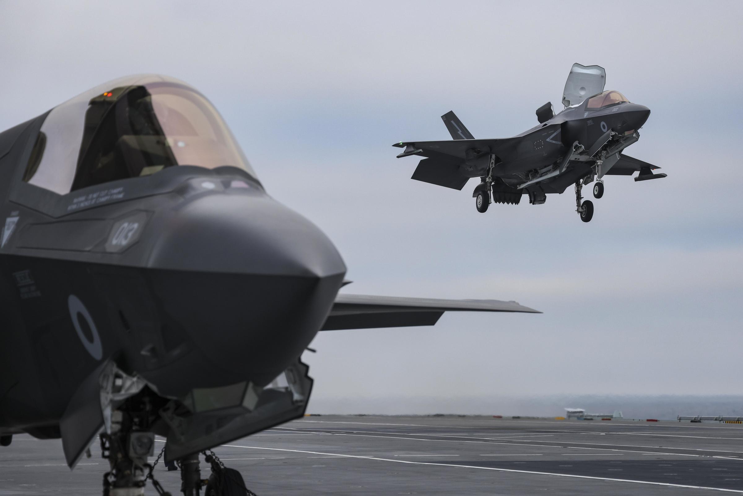F35-B jets of 617 Squadron continue Carrier Qualifications on board HMS Queen Elizabeth