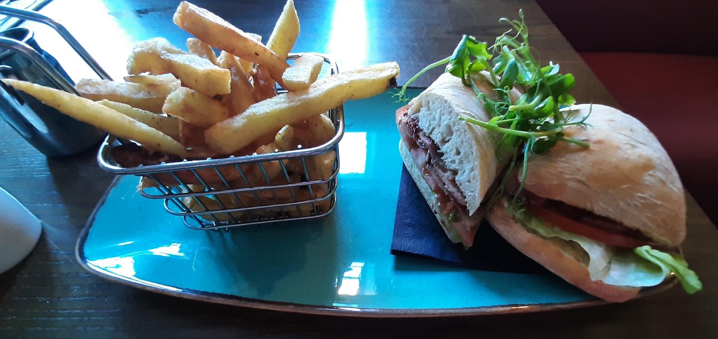 BLT in a ciabatta and chips at the Dudley Arms, Ingleby Greenhow