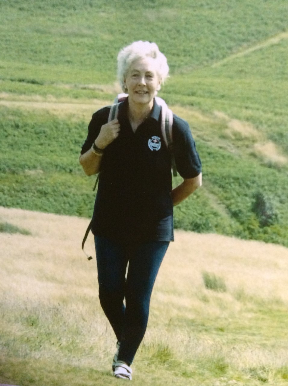 Frances Greenwell doing a sponsored walk in France to raise money for the search and rescue team