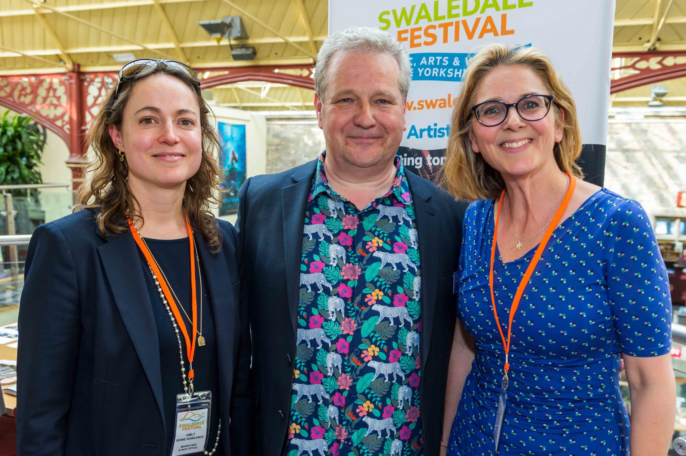 from left, Emily Rowe Rawlence (Festival Marketing Co-ordinator), Malcolm Creese (Festival Artistic Director), and Heather Hodgson (Festival Marketing Co-ordinator) at Swaledale Festival Chairmans Reception Picture: Gray Walker - Scenicview Gallery &