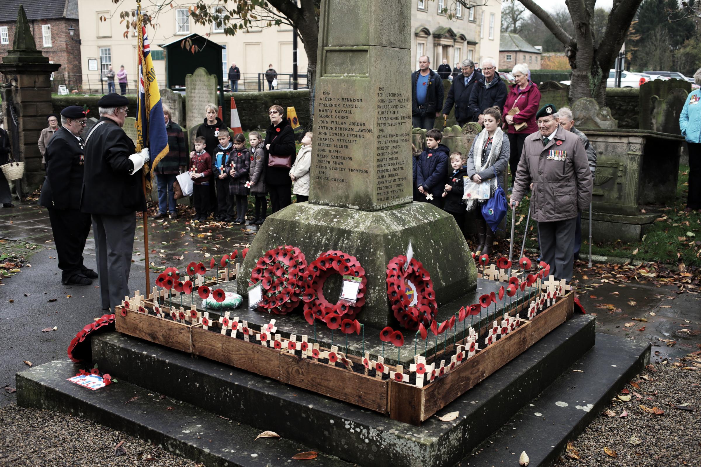 An Armistice Day service in 2014 around the Bedale war memorial in St Gregorys churchyard, which includes the name of Capt James Sherley