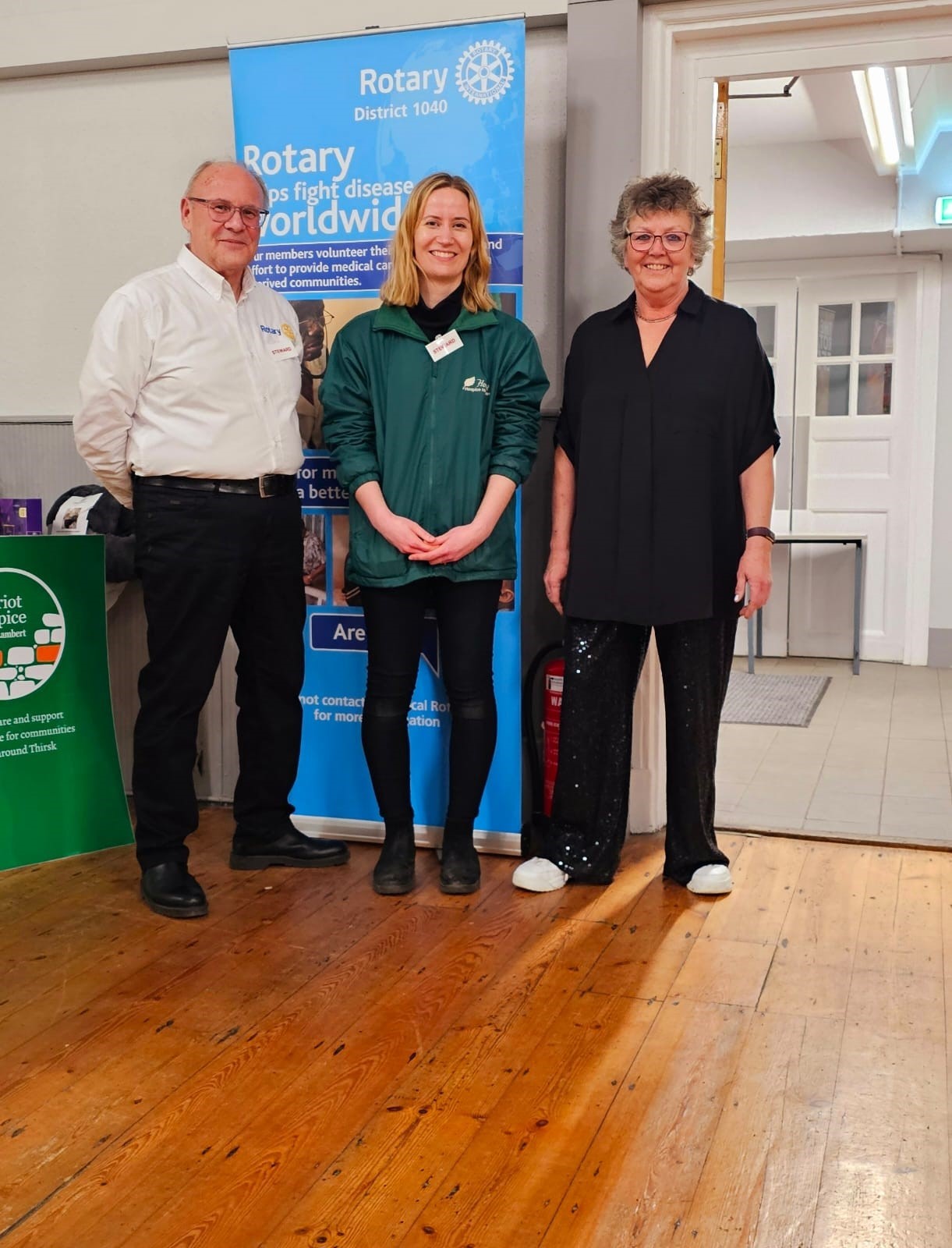 Stephen Ellis, of the Rotary club of Thirsk, Lucy Turner, of Herriot Hospice Homecare, and Susan Rogers, of the Rotary club of Adventurers and SJB band leader