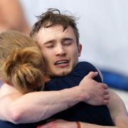 Great Britain's Jack Laugher celebrates taking bronze in the Men's 3m Springboard Final Picture: MARTIN RICKETT/PA