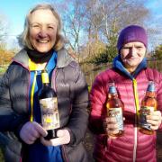 Helen Ashworth and Hilary Coventry, prizewinners at the icy Commondale Clart Fell Race
