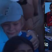 Finlay Crane, whose family are from County Durham, was hit in the stomach with a ball from Nick Kyrgios, who apologised with a special gift Pictures: EUROSPORT