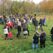 Some of the protestors gathering in the amphitheatre area at Skerningham Community Wood last year