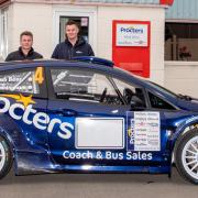 Joe Cunningham, right, and co-driver Josh Beer pictured with the Procter’s Coaches-sponsored Ford Fiesta R5 in which they will contest a number of prestigious events this year Picture: Andy Ellis Photography