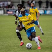 Darlington FC wearing their yellow and blue third kit in a friendly match against Newcastle United in 2021. Picture: RYAN JONES