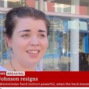 Erin Mae Denny has gone viral for her hilarious take on Boris Johnson's resignation. Picture: BBC