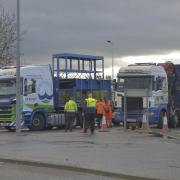 The scene on the A66 earlier on Tuesday (November 1) morning when a lorry shed its load on the carriageway,