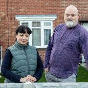 Ukrainian Mila Petrova (L), who is staying with Jamie Stocks (R) in Willington,  is living in fear she could be kicked out of the country or lose her job after a Home Office delay in processing her visa.