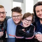 Shane and Hayley Harris with daughter Maisie, 10, and Kim Taylor-Morton of Grange Vets who launched an appeal to support them as Maisie travels to London for major surgery.