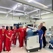 The Friarage theatre team with the new orthopaedic robot