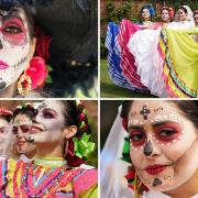 Performers from Ballet La Grana Beatriz Ramirez of Mexico perform excerpts from the 'Day of the Dead' to crowds at Preston Park Museum and Grounds in Stockton-on-Tees to launch the Billingham International Folklore Festival of World Dance